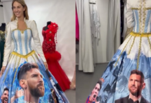 Modelo argentina causa furor en Miss Mundo con vestido dedicado a Lionel Messi